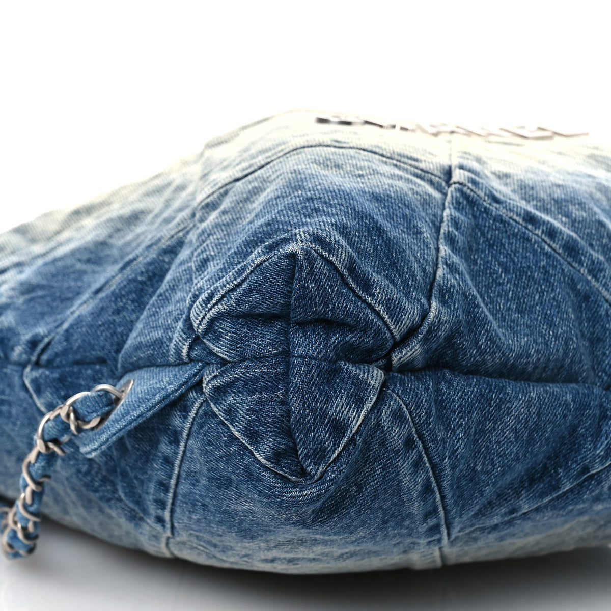 Denim Quilted Chanel 22 Backpack Blue