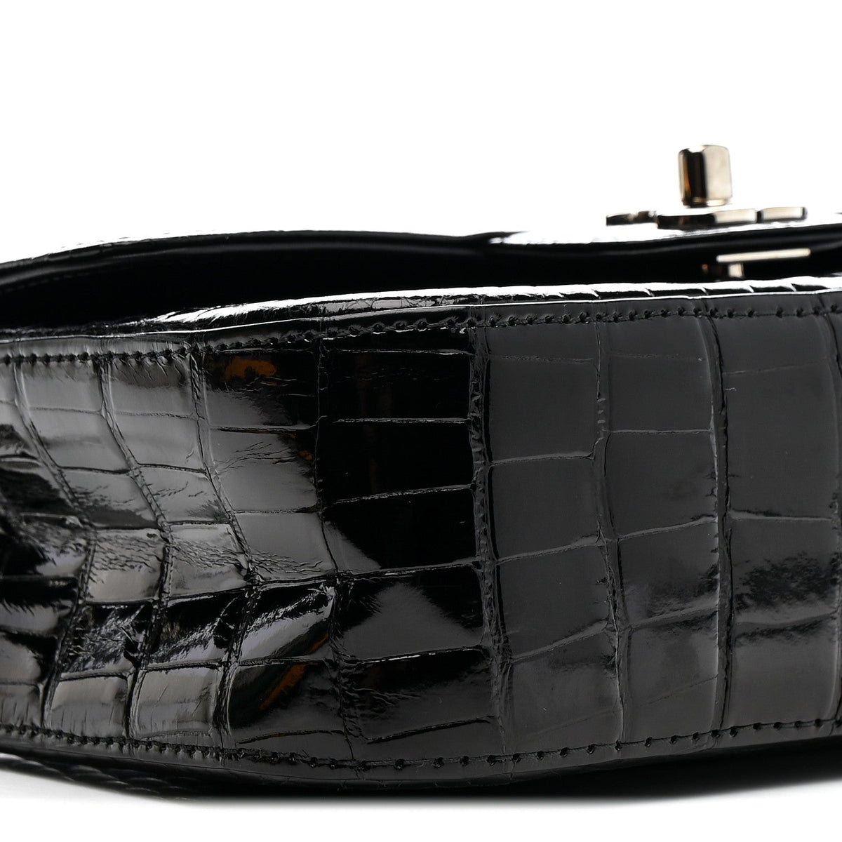 Shiny Alligator Mini Rectangular Flap Black