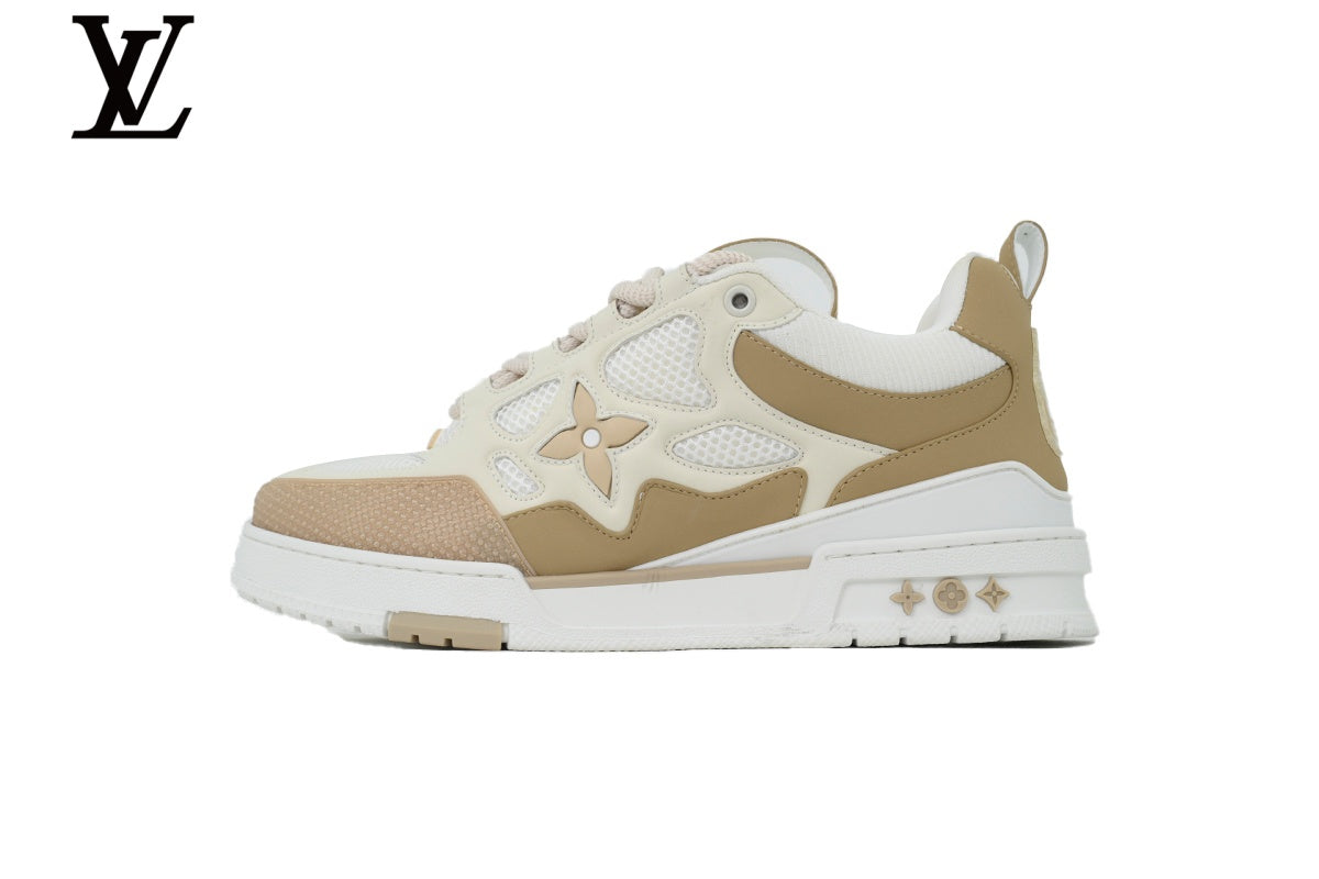 Louis Vuitton Trainer shoes for man  women Sneaker ¨C Beige & White Mesh & Leather