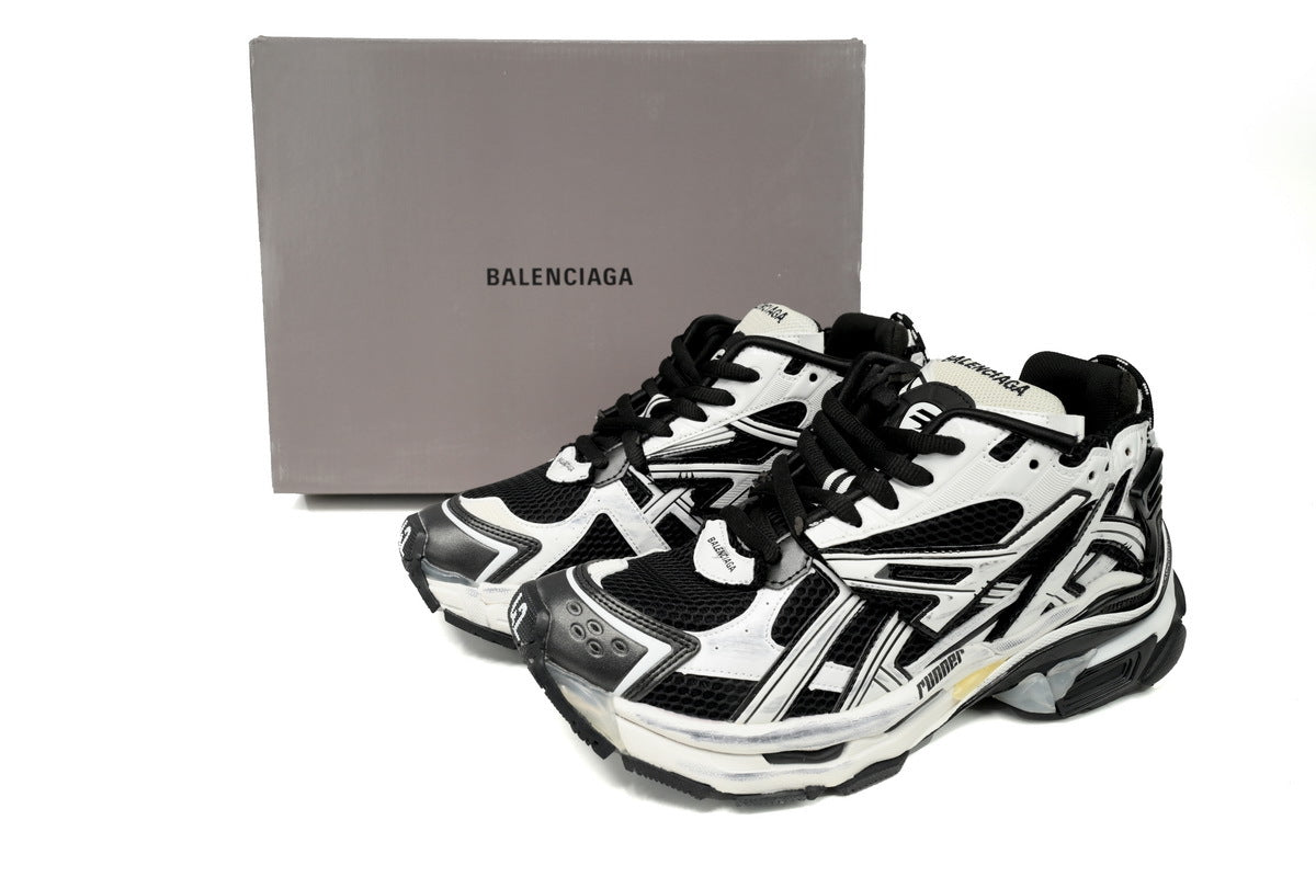 Balenciaga men's shoes Track  ¨C Distressed Low-Top Runner Sneaker Black and White