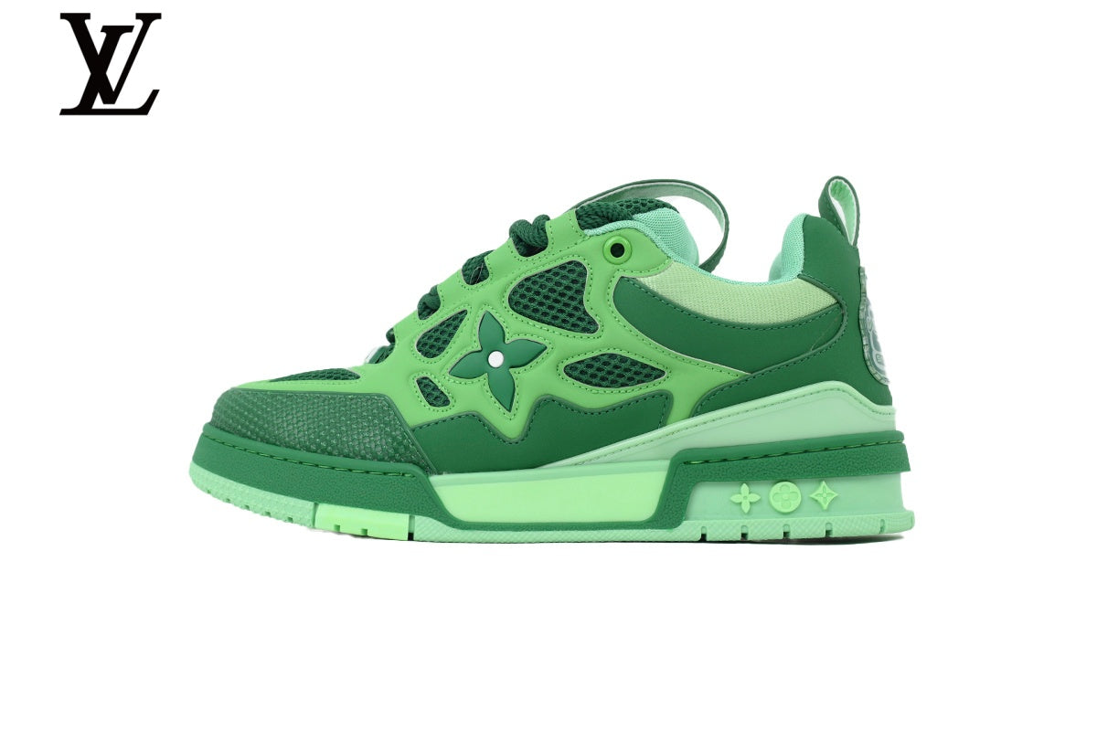 Louis Vuitton Trainer  shoes for man  women Sneaker ¨C Two-Tone Green Mesh & Leather